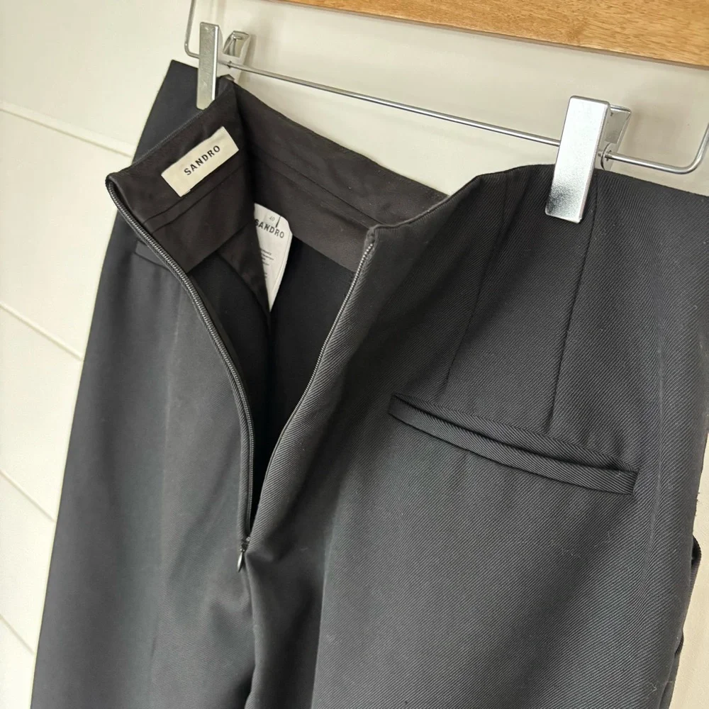 Sandro Wide Leg Cuffed Hem Black Trouser Pants Women's Size 40 - Picture 8 of 12
